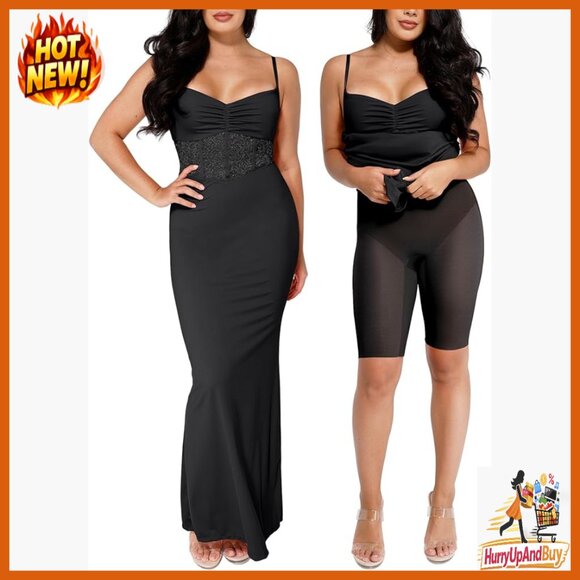 Lace Mermaid Maxi Dress Built-in Shapewear Formal Evening Gown Elegant